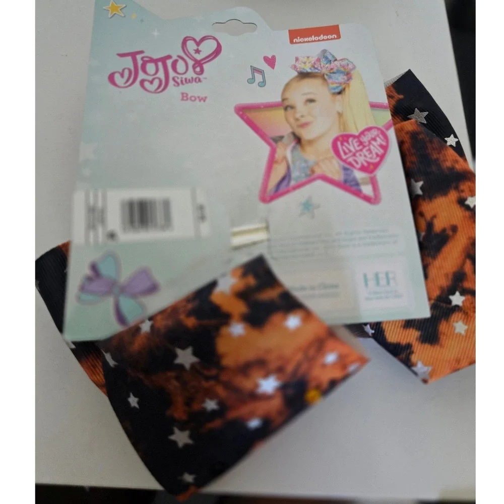 JoJo Siwa Halloween Ghost Hair Bow Orange Black Tie Dye Rhinestone Stars NWT
